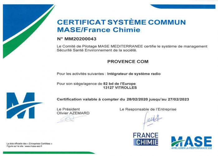 Certification MASE France Chimie
